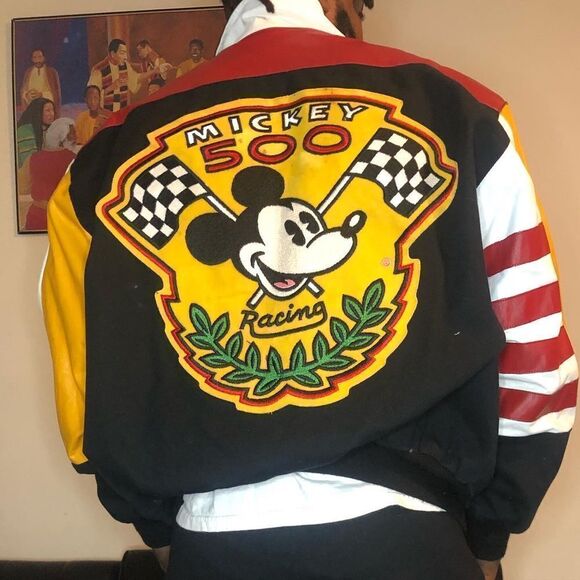Vintage Mickey Mouse nascar racing varsity jacket leather - Picture 1 of 4